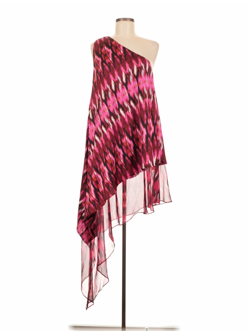 Misa Los Angeles Magenta and Fuchsia Ikat Asymmetrical One-Shoulder Skirt